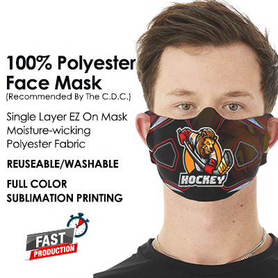 custom printed face covers, light-weight polyester fabric, printed in full color
