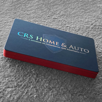 Red Painted Edge Business Card Printed on 48pt Velvet Card Stock with Rainbow Silver Foil Stamping