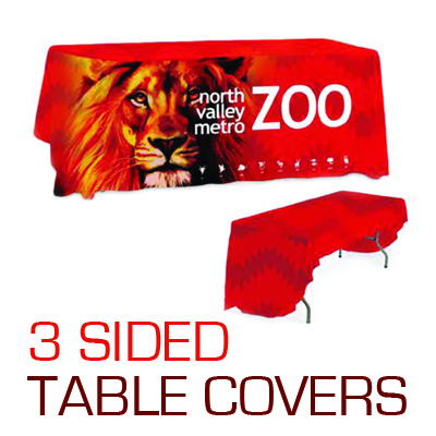 Table Cover 3 Sided Table Covers Dye Sublimation Printed in Full Color 3 Sides on Premium 9oz Polyester Fabric