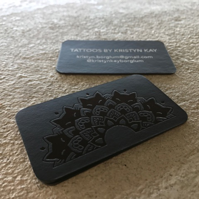 Black Suede Business Cards with Black Foil and White Pigment Foil Stamping